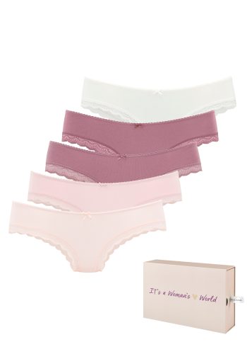 Lascana, LASCANA Brasilslip 5er-Pack, aus elastischer Baumwolle mit zarter Spitze, mit Aufbewahrungsbox