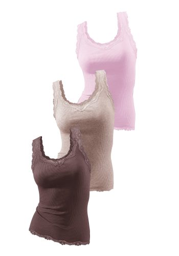 H.I.S, H.I.S Spitzentop "aus Feinripp" 3er-Pack, Sommertops aus luftiger Baumwoll-Qualität
