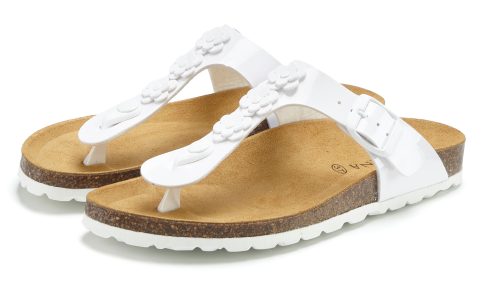Lascana, LASCANA Zehentrenner "Sandale, Pantolette, offener Schuh, Sommerschuh," mit komfortablem Korkfussbett