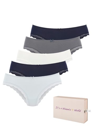 Lascana, LASCANA Jazz-Pants Slips 5er-Pack, aus elastischer Baumwolle mit zarter Spitze, mit Aufbewahrungsbox