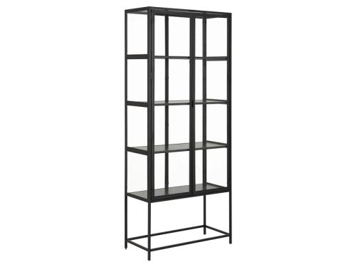 mutoni - Vitrine Multiple Bronx Metall Schwarz 2 Glastüren 4 Böden Melamin Esche Schwarz 77x35x185,6cm, One Size