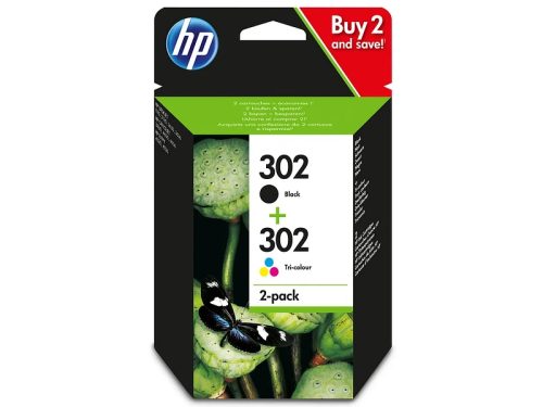 HP, HP 302 Original Tintenpatrone X4D37AE Schwarz, Cyan, Magenta, Gelb Duopack 2 Stück