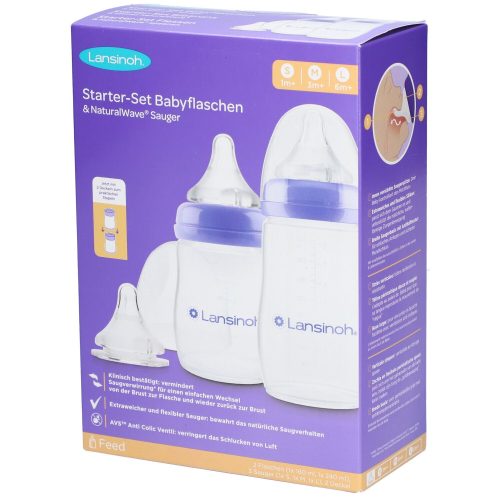 Lansinoh, Starterset Babyflaschen mit NaturalWave®Sauger, Weithals