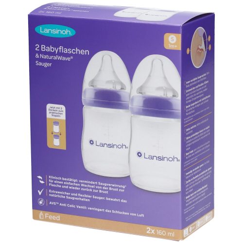 Lansinoh, 2er-Pack Babyflaschen NaturalWave Sauger, Weithals, 160 ml