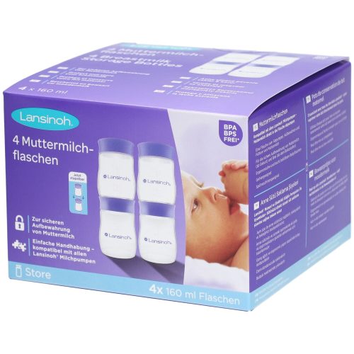 Lansinoh, 4er-Pack Babyflaschen für Muttermilch, Weithals, 160 ml