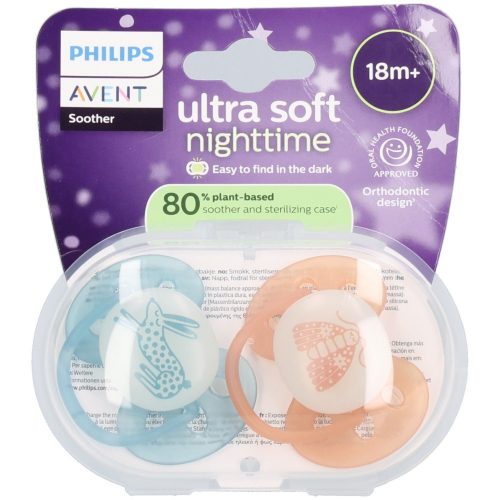Philips Avent Schnuller Ultra Soft Night Time ab 18 Monaten | Orange/Blau