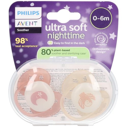 Philips Avent Schnuller Ultra Soft Night Time 0?6 Monate | Terrakotta/Pfirsich