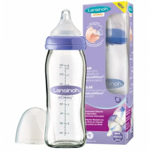 Lansinoh, Babyflasche mit NaturalWave®Sauger M, Glas, Weithals, 240 ml