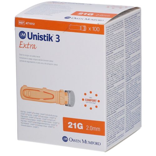 Unistik 3, UNISTIK 3 Lanzetten Extra 21G, Einstichtiefe 2mm (100 Stk)