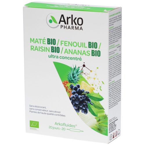 Arkopharma, ARKOFLUIDE Ananas-Mate-Fenchel-Trauben Bio Trinkampullen (20 Stk)