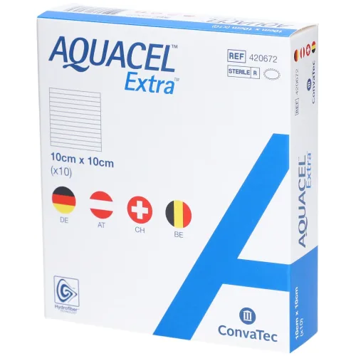 ConvaTec, ConvaTec AQUACEL Extra Hydrofiber Verband, 10x10cm (10 Stk)