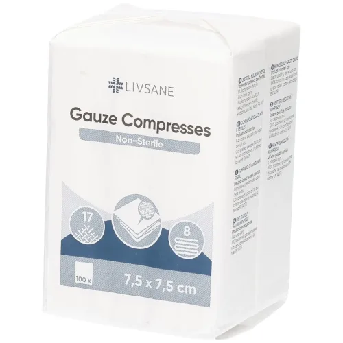 Livsane, Livsane unsterile Mullkompresse, 7.5x7.5cm (100 Stk)