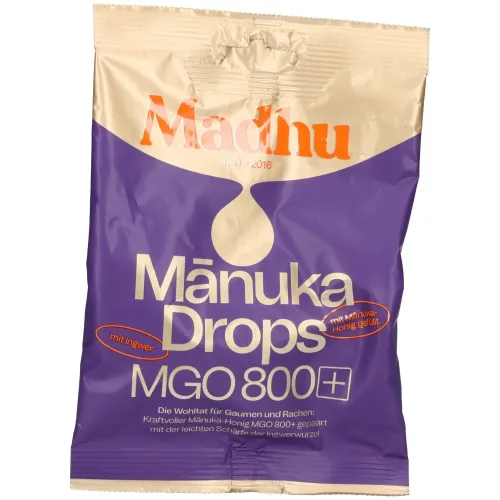 MADHU Honey, MADHU Manuka Drops MGO800+ Ingwer (75g)