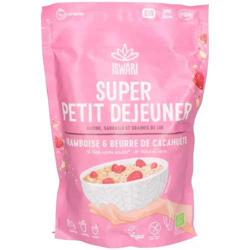 Iswari Super-Frühstück mit Himbeeren und Bio-Erdnussbutter