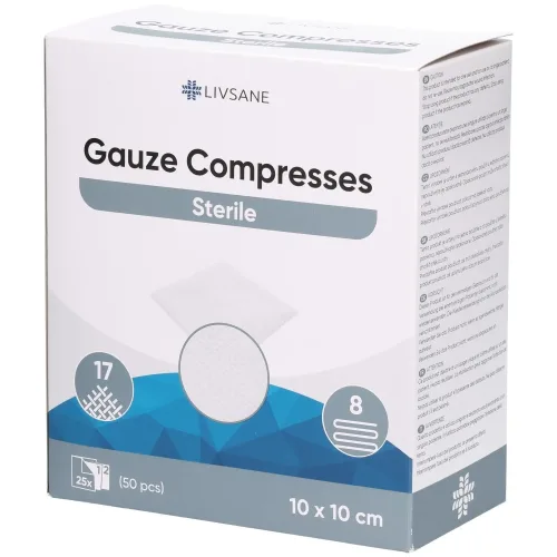 Livsane, Livsane sterile Mullkompresse, 10x10cm (2x25 Stk)