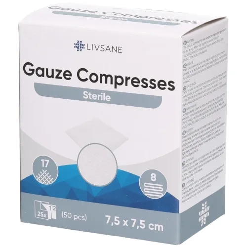Livsane, Livsane sterile Mullkompresse, 7.5x7.5cm (2x25 Stk)