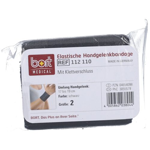bort MEDICAL, Bort Handgelenkbandage Velcro, 8cm, Grösse 2, 17-19cm, schwarz (1 Stk)