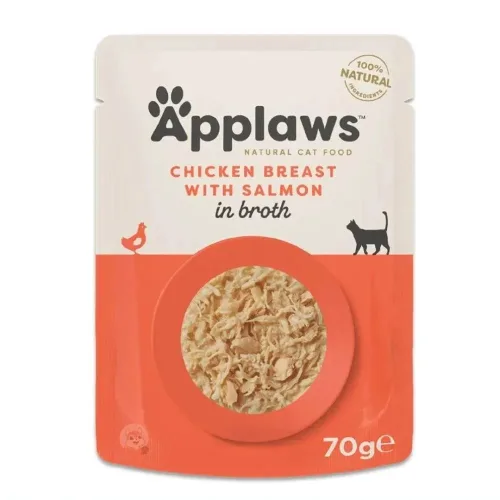 Applaws, Applaws Hühnerbrust mit Lachs in Brühe, Nassfutter für Katzen (70g)