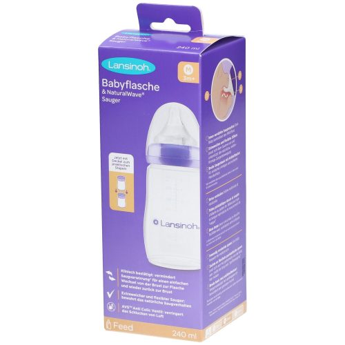 Lansinoh, Babyflasche NaturalWave, Anti-Kolik-Weithals, Gr.M, 240 ml, ab 6M