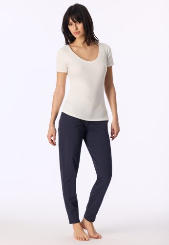 Schiesser, Schiesser T-Shirt "Naturschönheit" mit V-Ausschnitt, kurzem Arm, Feinripp-Qualität