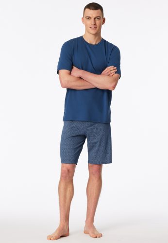Schiesser, Schiesser Pyjama "Casual Essentials" 0, 2 mit unifarbenem Oberteil und gemusterter Hose