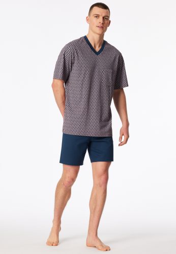 Schiesser, Schiesser Shorty "Comfort Nightwear" 2 mit klassischem Karo-Muster, V-Ausschnitt und aufgesetzter Brusttasche