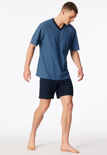 Schiesser, Schiesser Shorty "Comfort Nightwear" 2 tlg. mit klassischem Karo-Muster, V-Ausschnitt und aufgesetzter Brusttasche