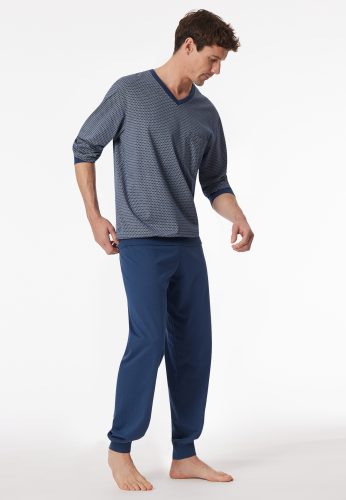 Schiesser, Schiesser Pyjama "Comfort Essentials" 2 tlg. V-Ausschnitt, Brusttasche, Baumwolle, Langarm
