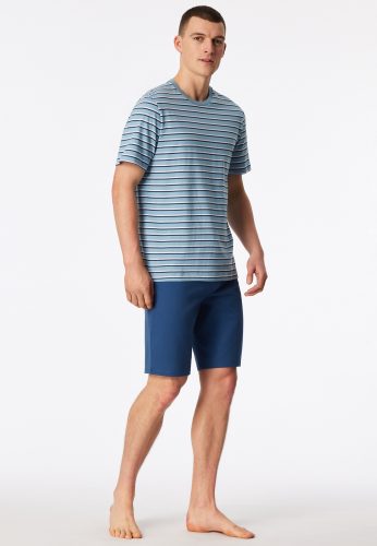 Schiesser, Schiesser Shorty "Casual Nightwear" 2 mit gestreiftem Oberteil, Rundhalsausschnitt und kurzen Ärmeln
