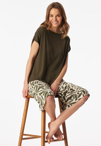 Schiesser, Schiesser Pyjama "Selected Premium" 2 U-Boot-Ausschnitt, 3/4-lange Hose im Culotte-Schnitt