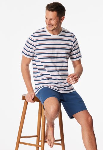 Schiesser, Schiesser Shorty "Casual Nightwear" 2 mit gestreiftem Oberteil, Rundhalsausschnitt und kurzen Ärmeln