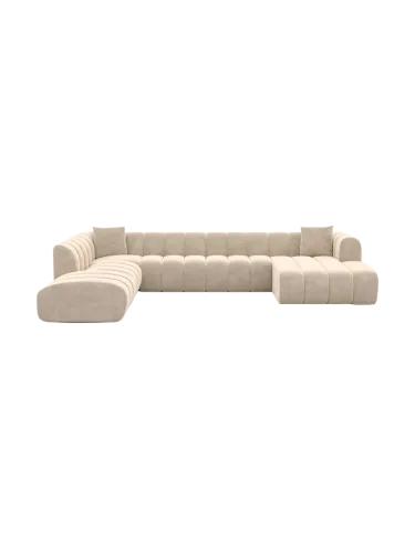 BLOOMINGLOFT Collection, 7-Sitzer Design Panorama-Sofa „Zuma Lounge“ mit Samtbezug Samtbezug Cream BLOOMINGLOFT Collection
