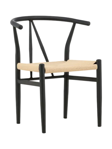 LIVIQUE, Stuhl Stol Schwarz Stahl/Rattan B 55 cm - Material: Rattan/Stahl - Stuhl