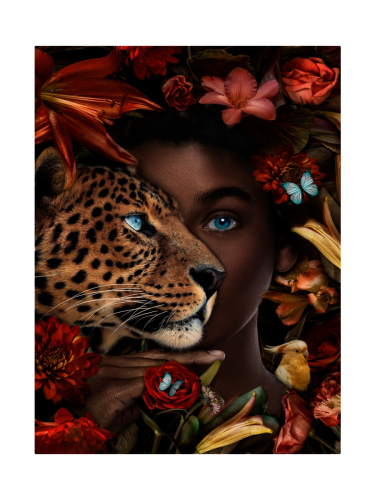 image LAND, image LAND Digitaldruck auf Glas Mysteriöse Blaue Augen Einer Frau und Leopard Blau | Schubiger Möbel