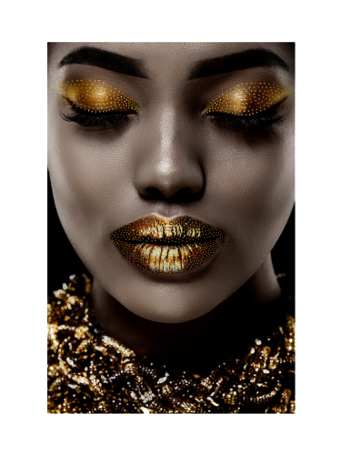 image LAND, image LAND Digitaldruck auf Glas Goldenes Augen und Lippen-Make up Gelb | Schubiger Möbel