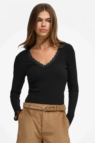 Only, ONLY V-Shirt "ONLSARA SHARAI L/S V-NECK TOP JRS" Baumwollmischung, slim fitregular fit