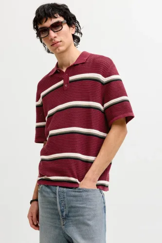 Jack & Jones, Jack & Jones Polokragenpullover "JORMAINE KNIT STRIPE POLO SN" Baumwolle, relaxed fit