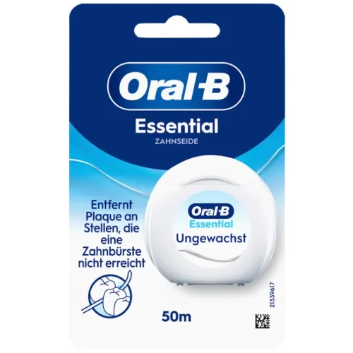 Oral-B - ssentialfloss Zahnseide Ungewachst, Essentialfloss ungewachst, 50m
