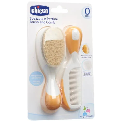 Chicco Set Kamm + Haarbürste mit Naturborsten, orange (2-teilig)