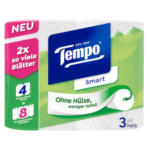 Tempo Toilettenpapier Smart, 3-lagig, 300 Blatt (4 Stk)