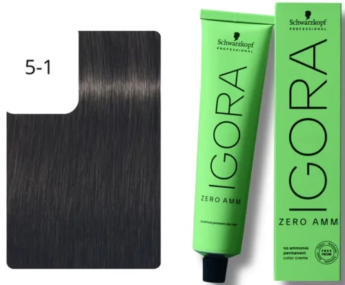 Schwarzkopf Professional, Schwarzkopf Professional Igora Zero Amm 5-1 Light Brown Cendré 60ml