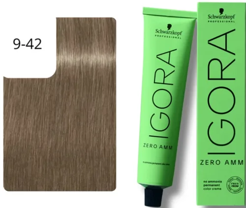Schwarzkopf Professional, Schwarzkopf Professional Igora Zero Amm 9-42 Extra Light Blonde Beige Ash 60ml