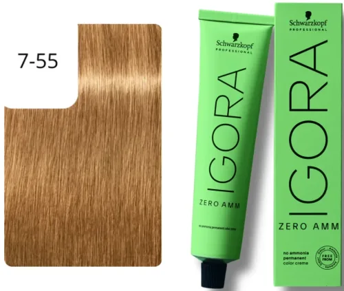 Schwarzkopf Professional, Schwarzkopf Professional Igora Zero Amm 7-55 Medium Blonde Gold Extra 60ml