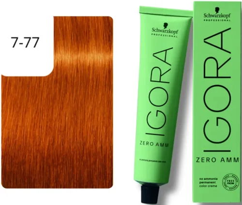Schwarzkopf Professional, Schwarzkopf Professional Igora Zero Amm 7-77 Medium Blonde Copper Extra 60ml