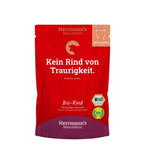 Herrmann's Manufaktur, Herrmann's Bio-Rind Karotten und Hirse, Nassfutter für Katzen (100g)