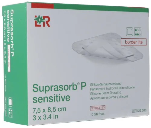 Suprasorb P sensitive border lite Silikon-Schaumverband, 7.5x8.5cm (10 Stk)