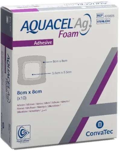 ConvaTec AQUACEL Ag Foam adhäsiv 8x8cm (10 Stk)