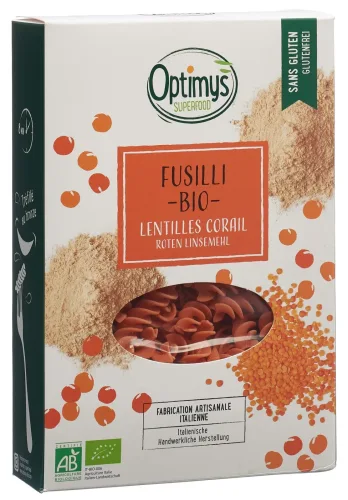 OPTIMYS rotes Linsenmehl Fusilli Bio (250g)