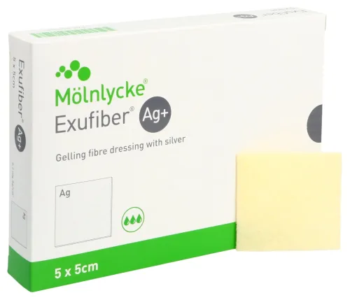 Exufiber Ag+ 5x5cm Faserverband (10 Stk)