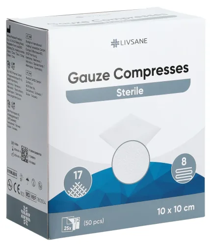 Livsane sterile Mullkompresse, 10x10cm (2x25 Stk)
